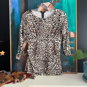 Olsen Europe Chic Leopard Print Short Sleeve Top Small